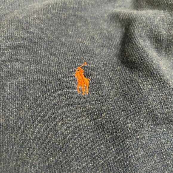 POLO Ralph Lauren Blue 1/4 Zip Men's L Pullover Knit Sweater – Orange Pony - Picture 6 of 10